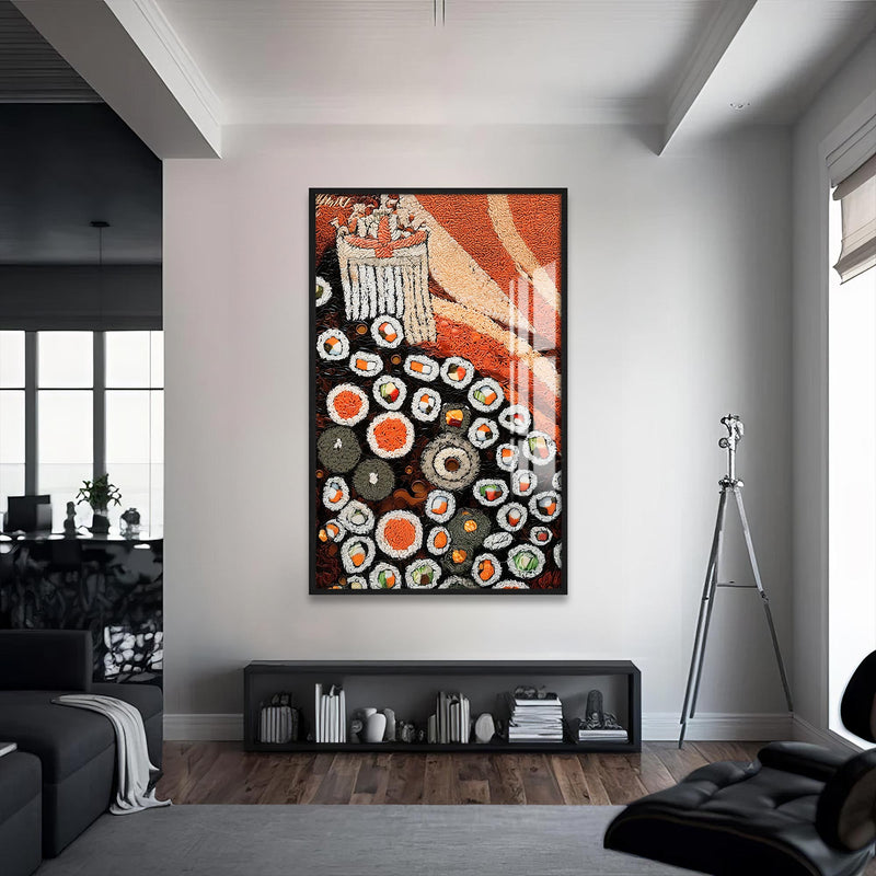 Sushi Art Cam Tablo – Siyah Çerçeveli Cam Tablo