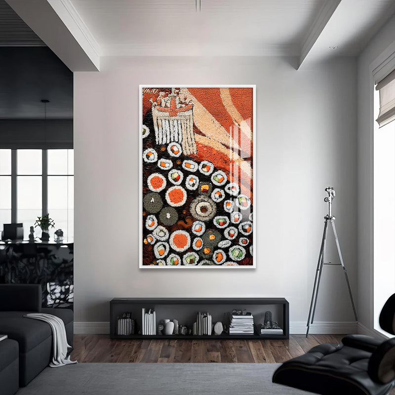 Sushi Art Cam Tablo – Beyaz Çerçeveli Cam Tablo