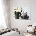 Kedi ve Çiçekler Cam Tablo