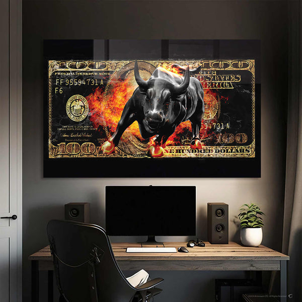 Dolar Boğa Temalı Cam Tablo