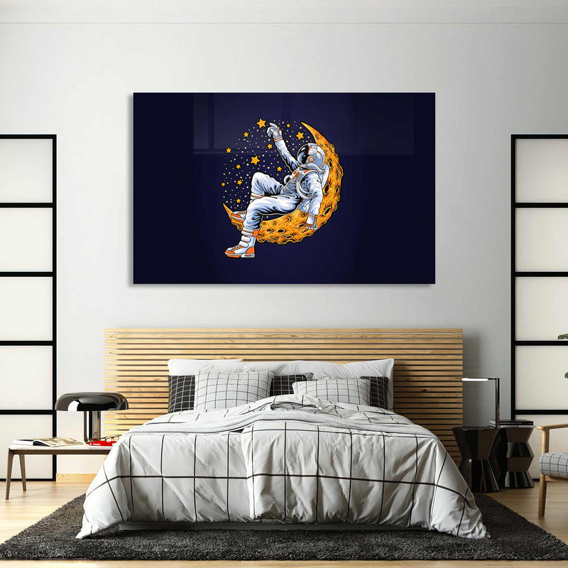 Ay Üstündeki Astronot Cam Tablo – Cam Tablo