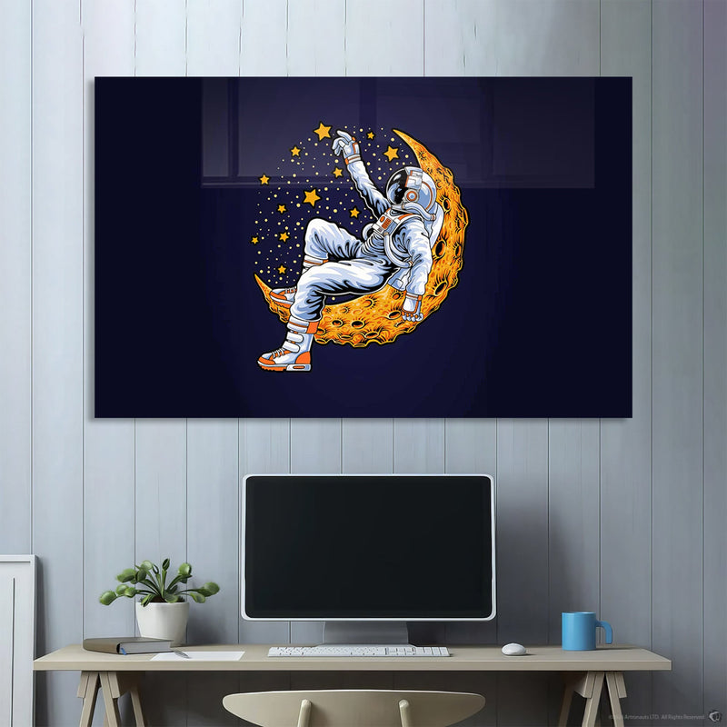 Ay Üstündeki Astronot Cam Tablo – Cam Tablo