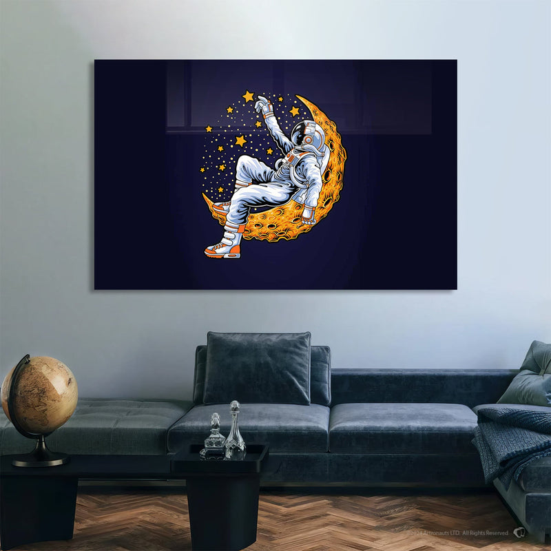Ay Üstündeki Astronot Cam Tablo – Cam Tablo