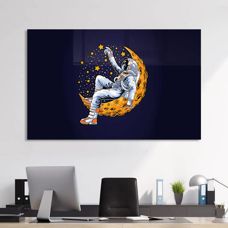 Ay Üstündeki Astronot Cam Tablo – Cam Tablo