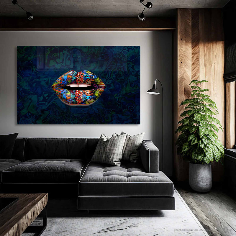 Renkli Dudaklar Cam Tablo