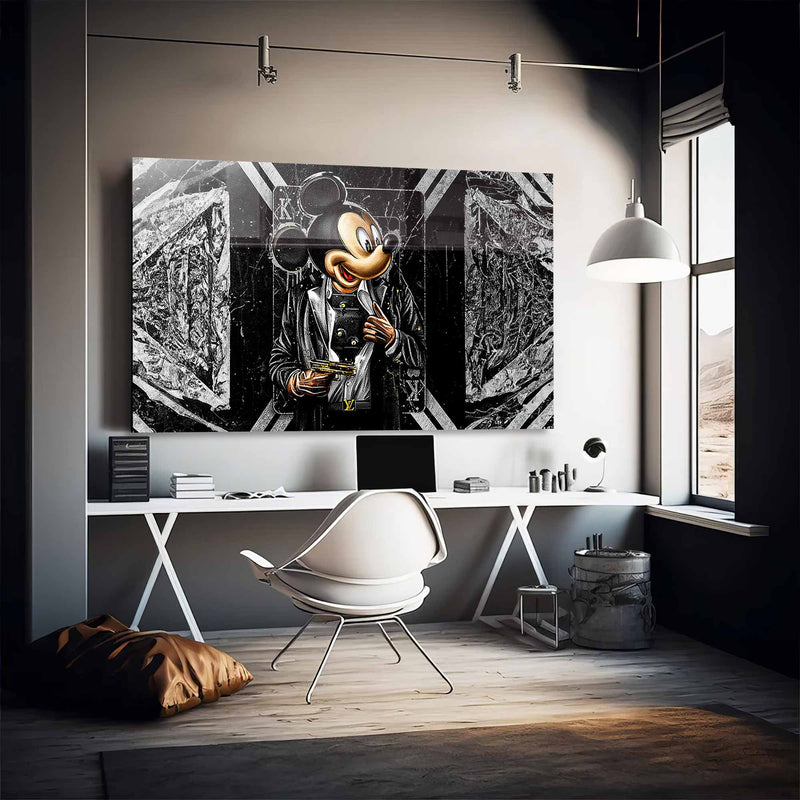 Silahlı Mickey Mouse Cam Tablo