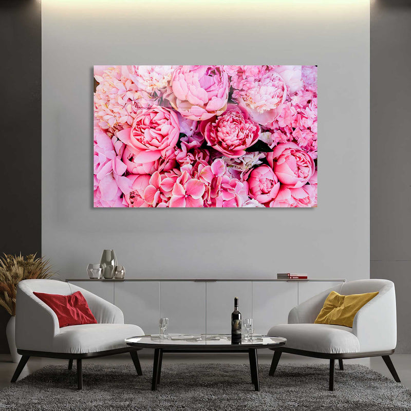 Pembe Çiçekler Cam Tablo