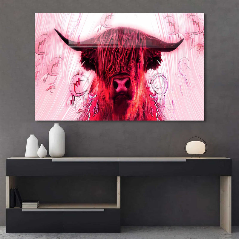 Pembe Boğa Cam Tablo