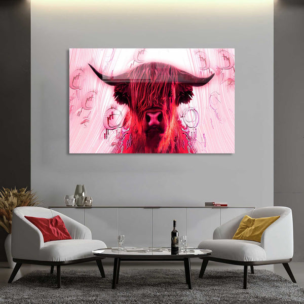 Pembe Boğa Cam Tablo