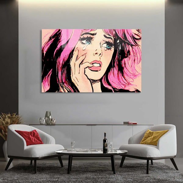 Pembe Kadın Portresi Cam Tablo