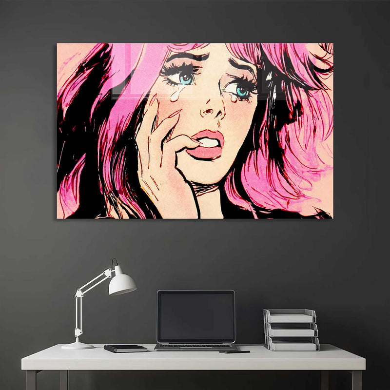 Pembe Kadın Portresi Cam Tablo