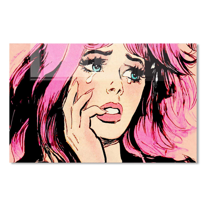 Pembe Kadın Portresi Cam Tablo