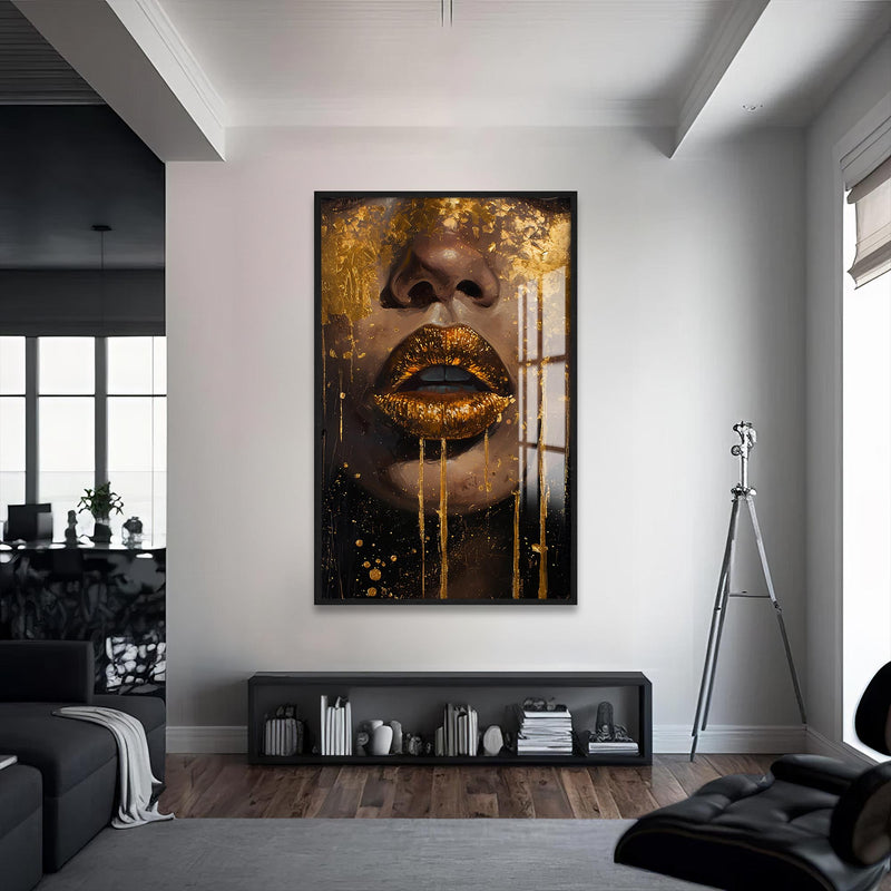 Golden Silence Cam Tablo – Siyah Çerçeveli Cam Tablo