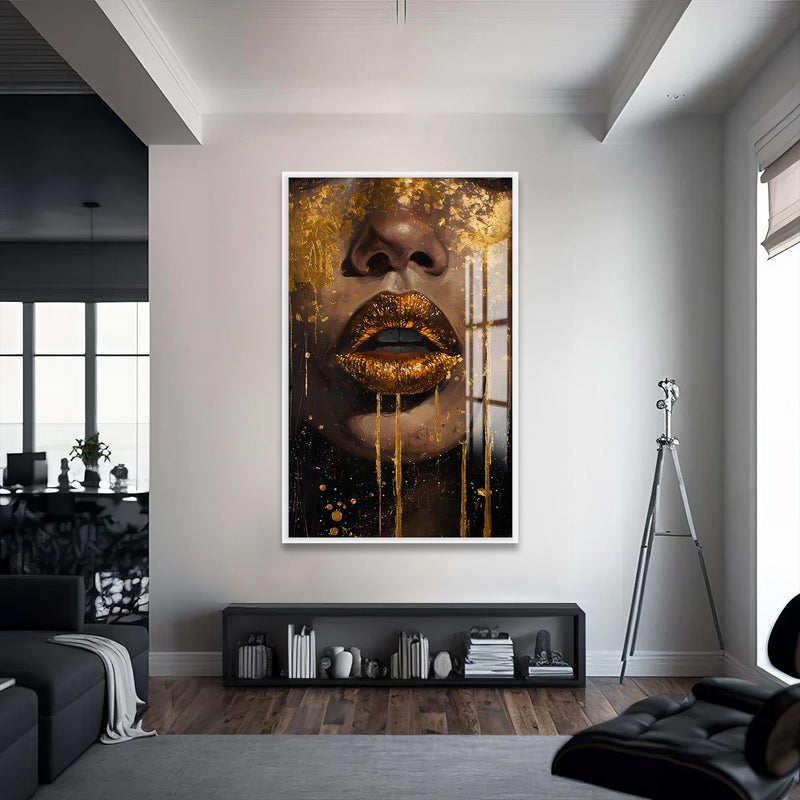Golden Silence Cam Tablo – Beyaz Çerçeveli Cam Tablo