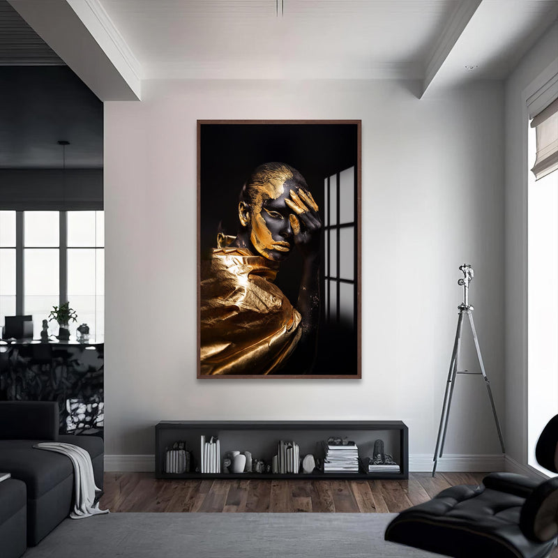 Black&Gold Cam Tablo – Ceviz Çerçeveli Cam Tablo