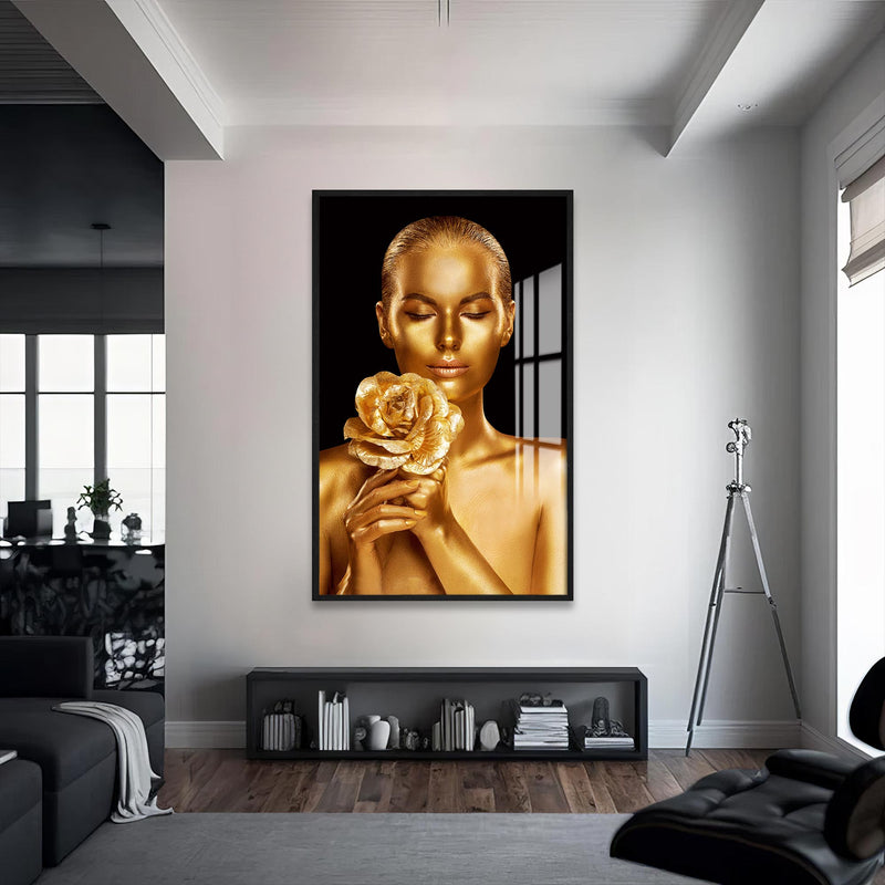 Golden Aura Cam Tablo – Siyah Çerçeveli Cam Tablo