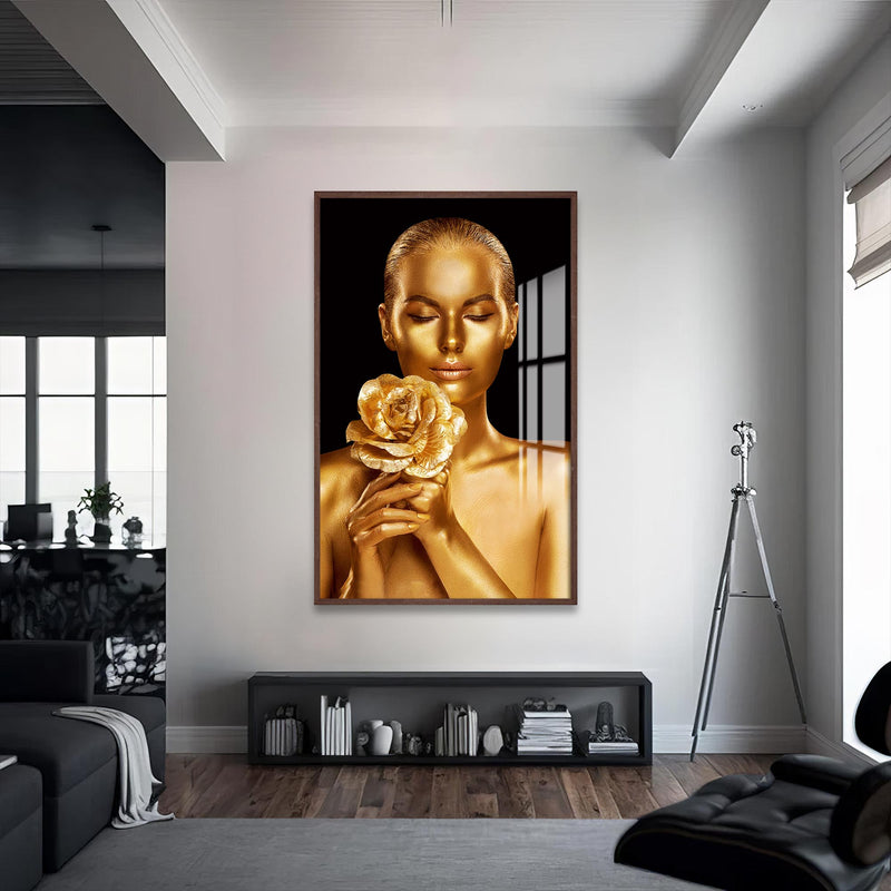 Golden Aura Cam Tablo – Ceviz Çerçeveli Cam Tablo