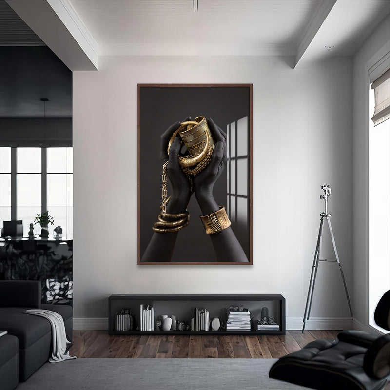 Breath of Gold Cam Tablo – Ceviz Çerçeveli Cam Tablo