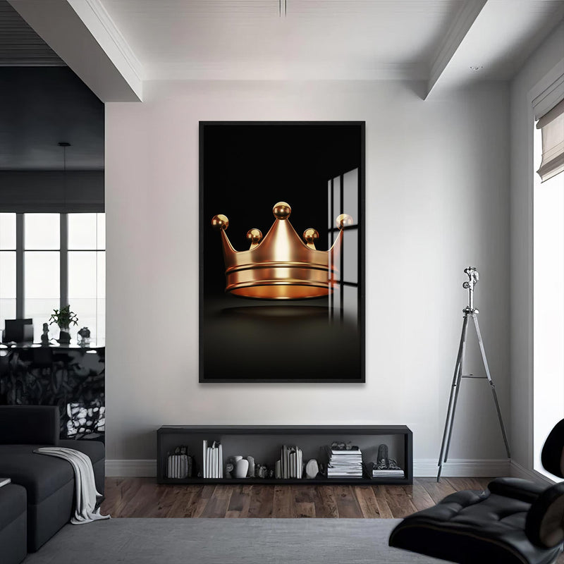Crown in Gold Cam Tablo – Siyah Çerçeveli Cam Tablo