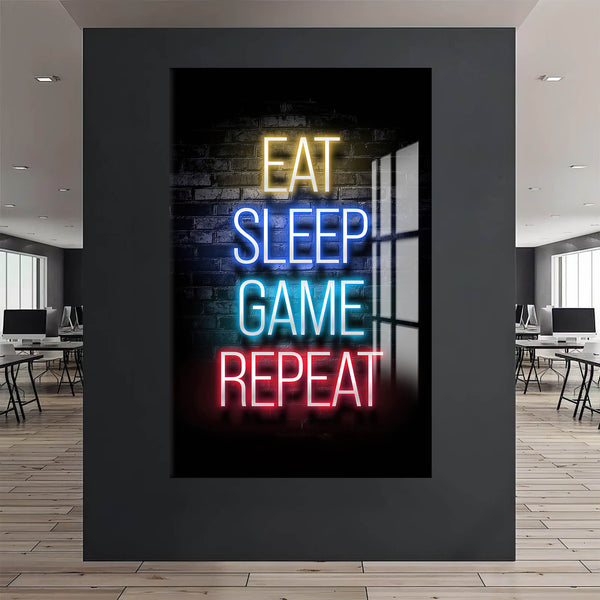 Eat Sleep Game  Renkli Cam Tablo