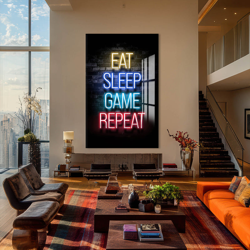 Eat Sleep Game  Renkli Cam Tablo – Cam Tablo