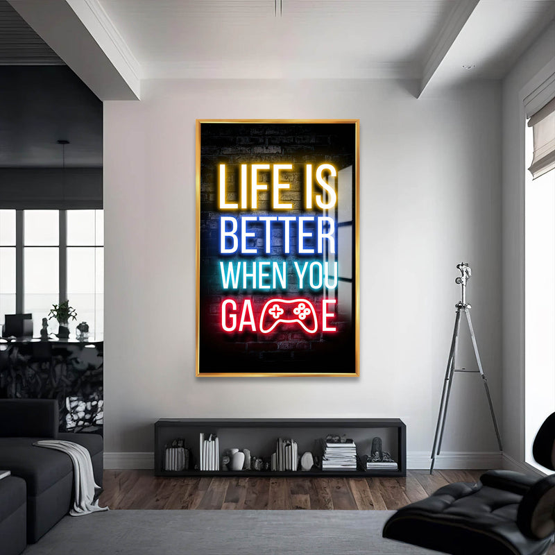Life Is Better Cam Tablo – Altın Çerçeveli Cam Tablo