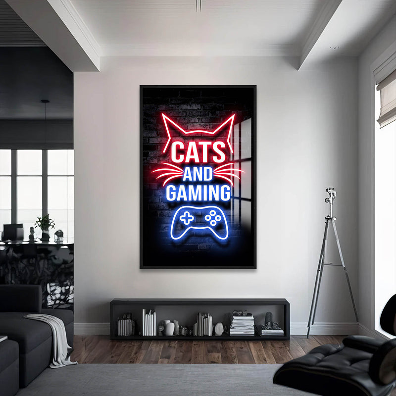 Gaming Cat Cam Tablo – Siyah Çerçeveli Cam Tablo