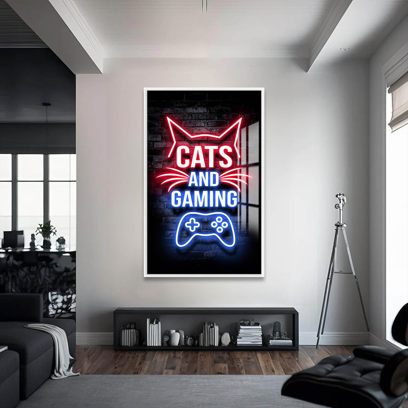 Gaming Cat Cam Tablo – Beyaz Çerçeveli Cam Tablo