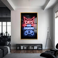 Gaming Cat Cam Tablo – Altın Çerçeveli Cam Tablo