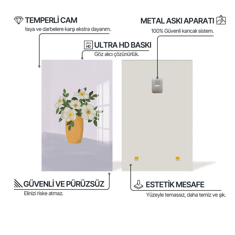 Beyaz Güller Cam Tablo – Cam Tablo