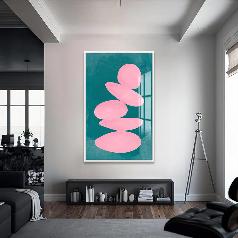 Pembe Taşlar Cam Tablo – Beyaz Çerçeveli Cam Tablo