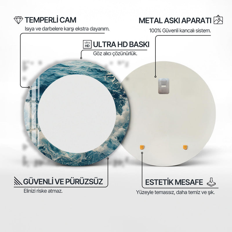 Derin Mavi Cam Tablo Yuvarlak Ayna – Cam Tablo
