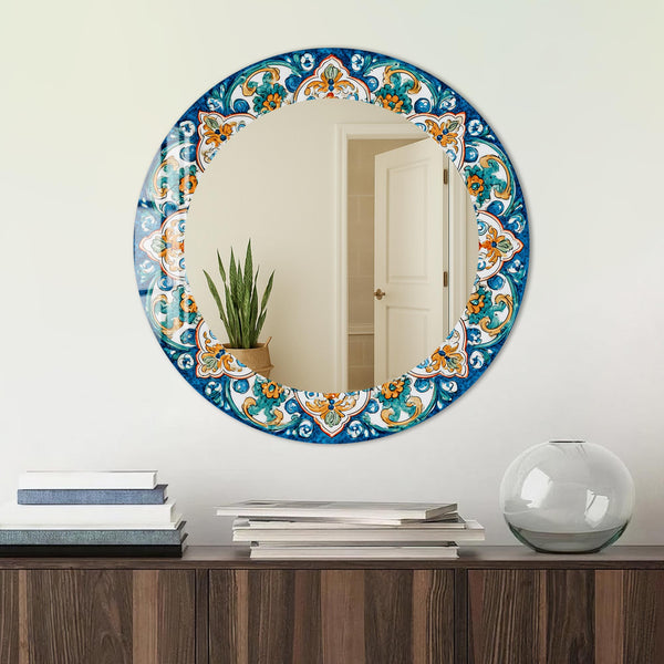 İtalyan Motif Cam Tablo Yuvarlak Ayna