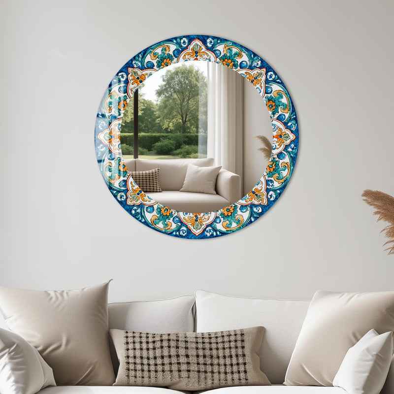 İtalyan Motif Cam Tablo Yuvarlak Ayna