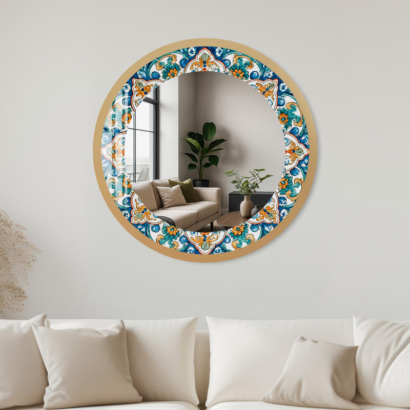 İtalyan Motif Cam Tablo Yuvarlak Ayna