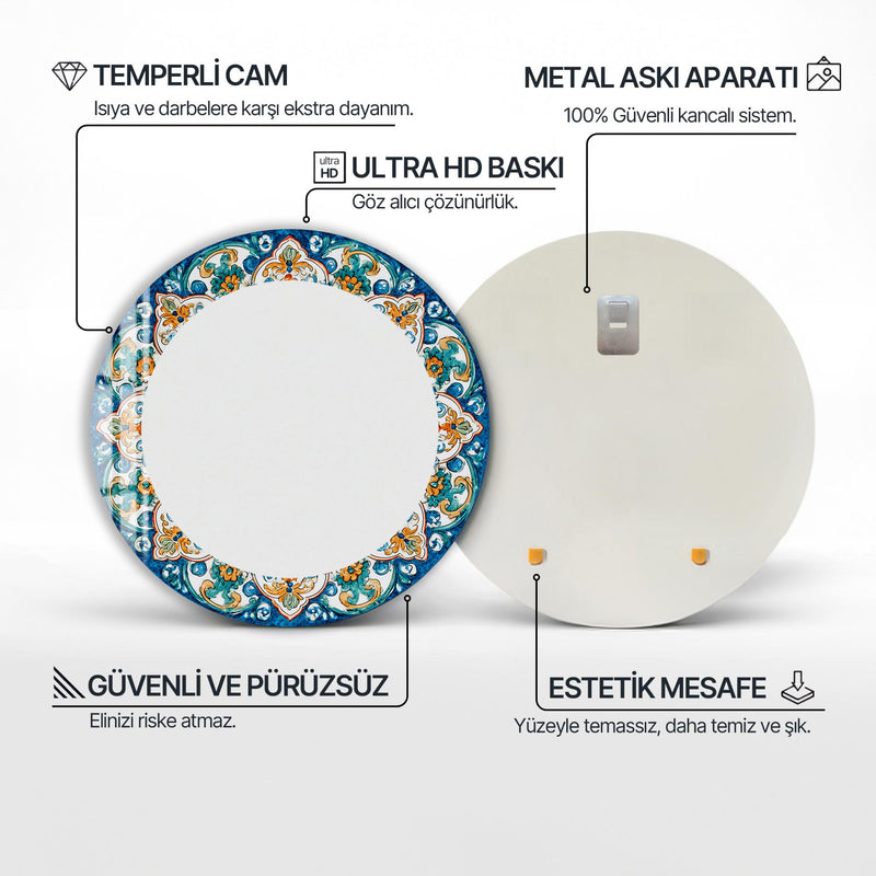 İtalyan Motif Cam Tablo Yuvarlak Ayna