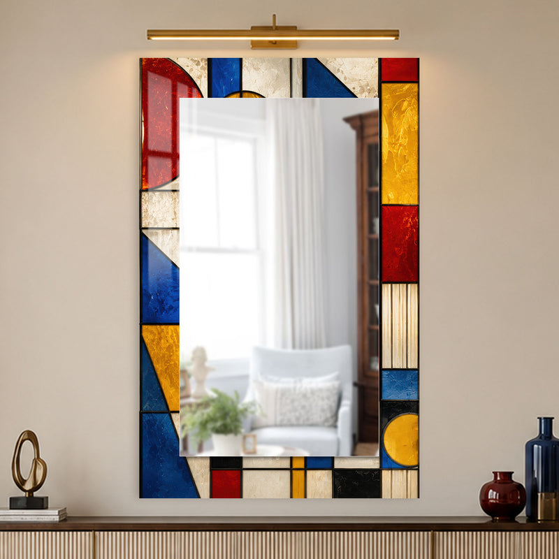 Mondrian Esintili Vitray Cam Tablo Dikdörtgen Ayna