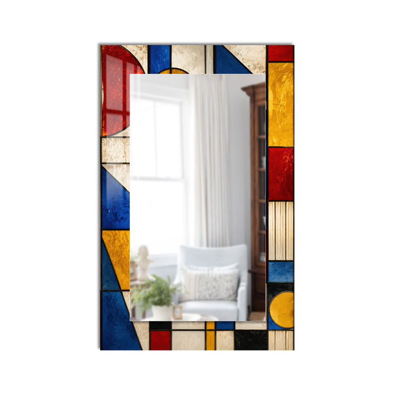 Mondrian Esintili Vitray Cam Tablo Dikdörtgen Ayna
