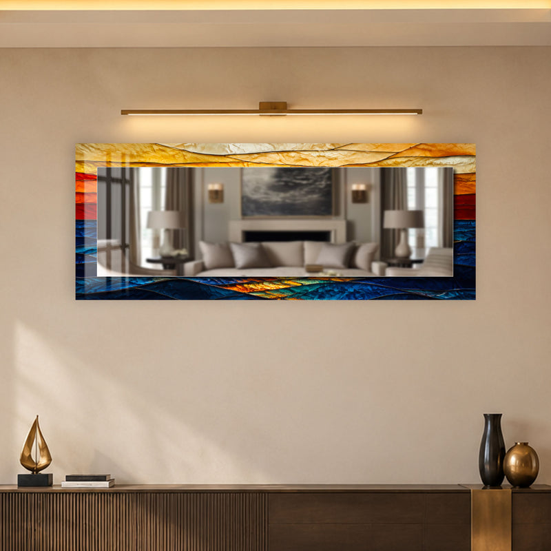 Mavi Dağlar Gün Batımı Vitray Aynalı Cam Tablo