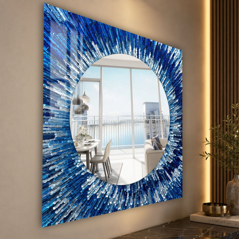 Mavi Kristal Işınlar Aynalı Cam Tablo