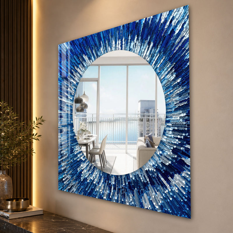 Mavi Kristal Işınlar Aynalı Cam Tablo