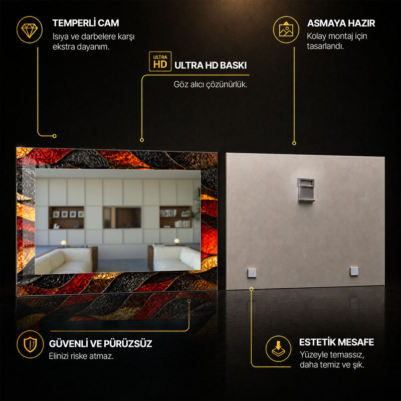 Kor Dalgalı Vitray Cam Tablo Dikdörtgen Ayna