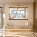 Kiraz Çiçeği Desenli Cam Tablo Dikdörtgen Ayna – Ceviz Çerçeveli
