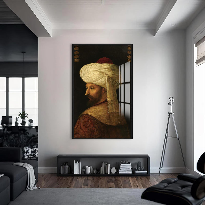 Fatih’in Portresi Cam Tablo – Siyah Çerçeveli Cam Tablo