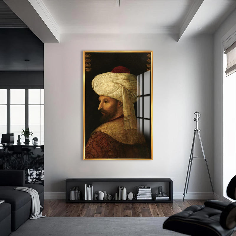 Fatih’in Portresi Cam Tablo – Altın Çerçeveli Cam Tablo