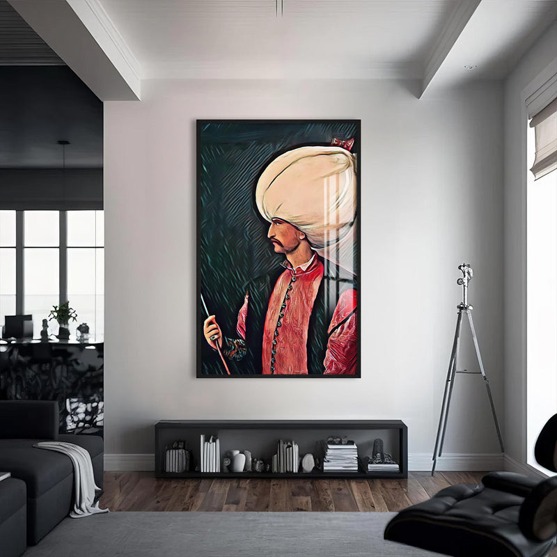 Kanuni Sultan Süleyman Cam Tablo – Siyah Çerçeveli Cam Tablo