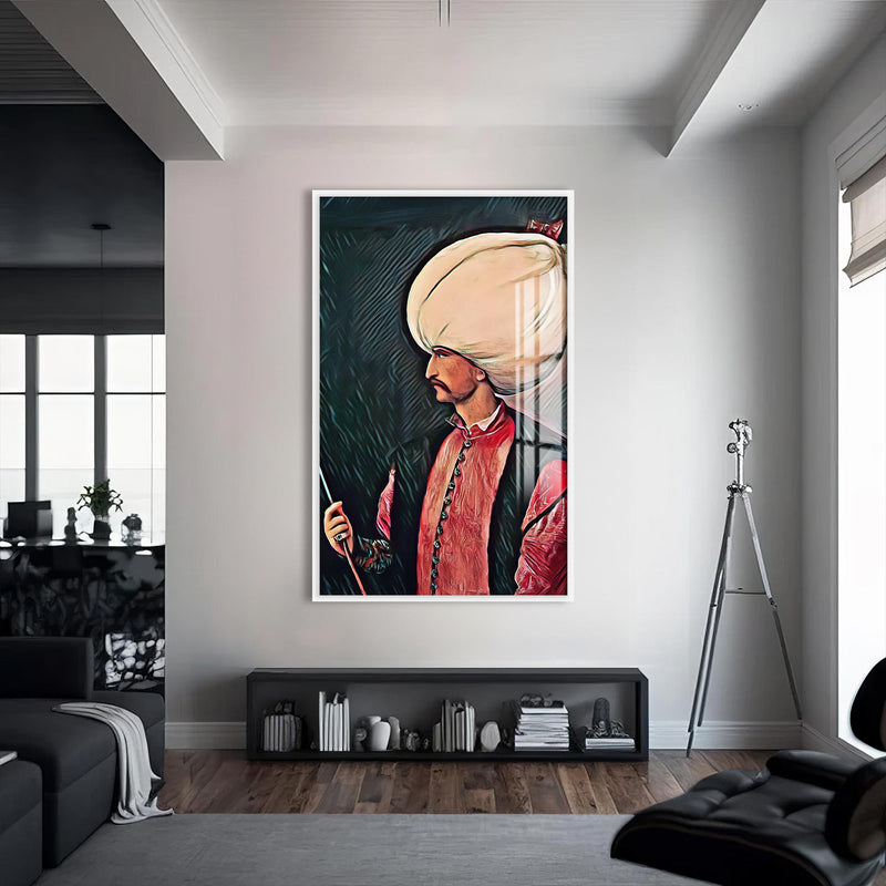 Kanuni Sultan Süleyman Cam Tablo – Beyaz Çerçeveli Cam Tablo