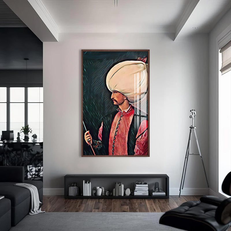 Kanuni Sultan Süleyman Cam Tablo – Ceviz Çerçeveli Cam Tablo
