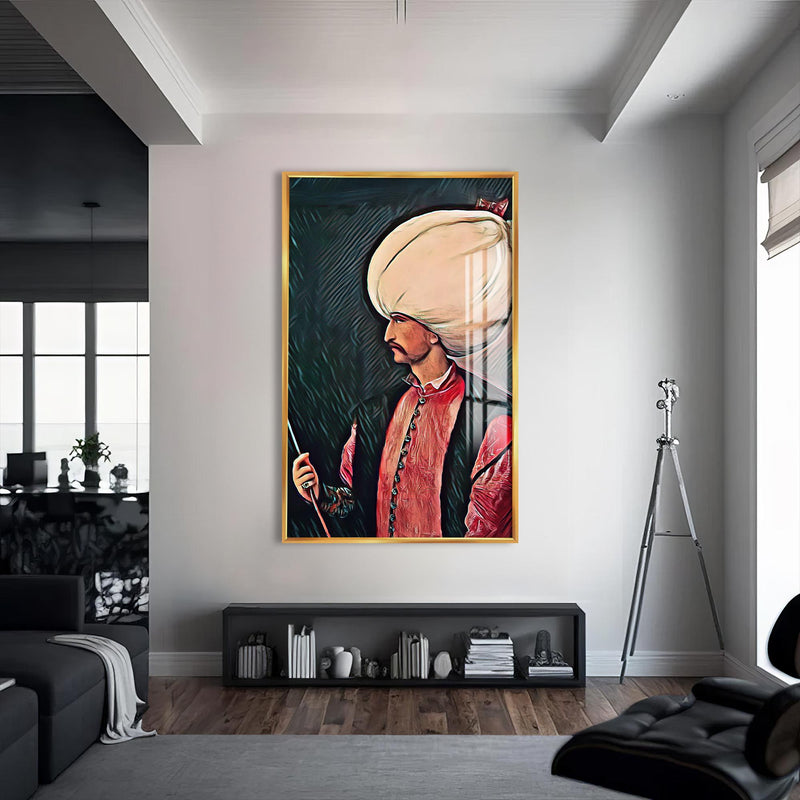 Kanuni Sultan Süleyman Cam Tablo – Altın Çerçeveli Cam Tablo