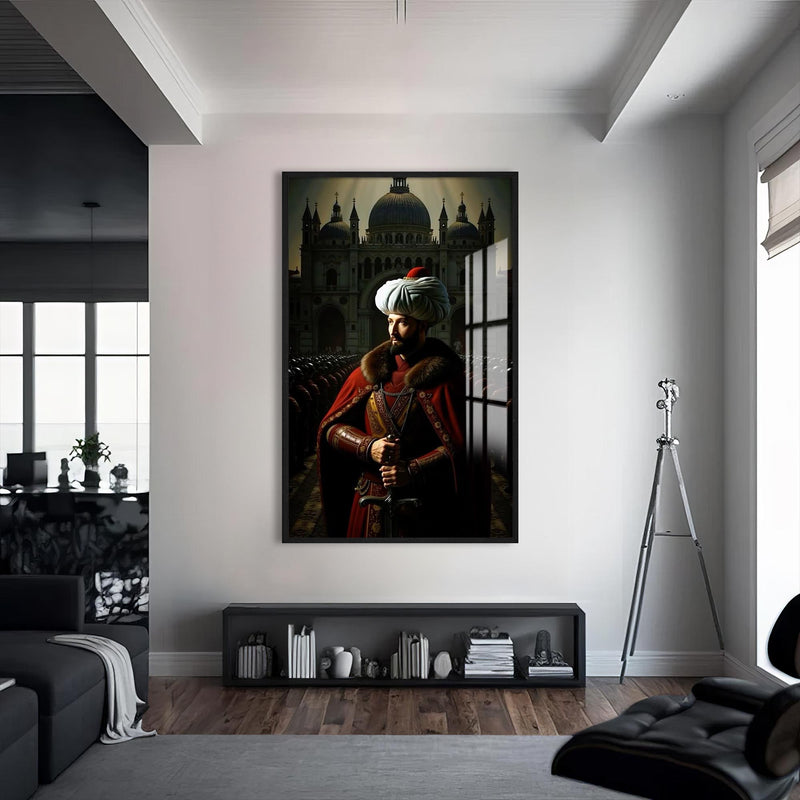 Fatih Sultan Mehmet Cam Tablo – Siyah Çerçeveli Cam Tablo